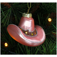 Ornament Cowboyhoed Glas Roze 7,5cm