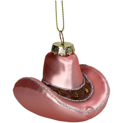Ornament Cowboyhoed Glas Roze 7,5cm