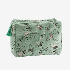 EMBROIDERED VELVET WASHBAG GREEN BIG