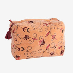 EMBROIDERED VELVET WASHBAG,Melon, pink, bordeaux