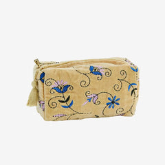 EMBROIDERED VELVET WASHBAG YELLOW SMALL