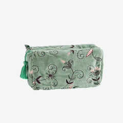 EMBROIDERED VELVET WASHBAG GREEN SMALL