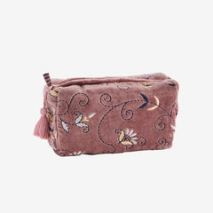 EMBROIDERED VELVET WASHBAG PINK SMALL