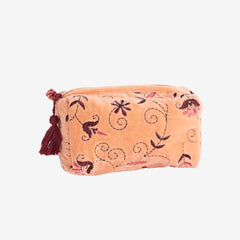 EMBROIDERED VELVET WASHBAG, Melon, pink, bordeaux