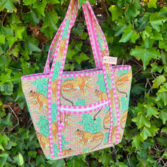 Tas luipaarden met rits, groen/roze/geel