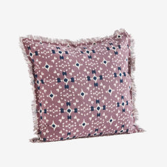 Printed cushion cover w/ fringes, Dusty lilac, off white, dark blue