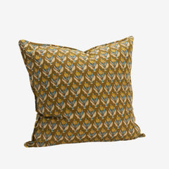 PRINTED CUSHION COVER, Olijfgroen, mosterdgeel, gebroken wit, blauw