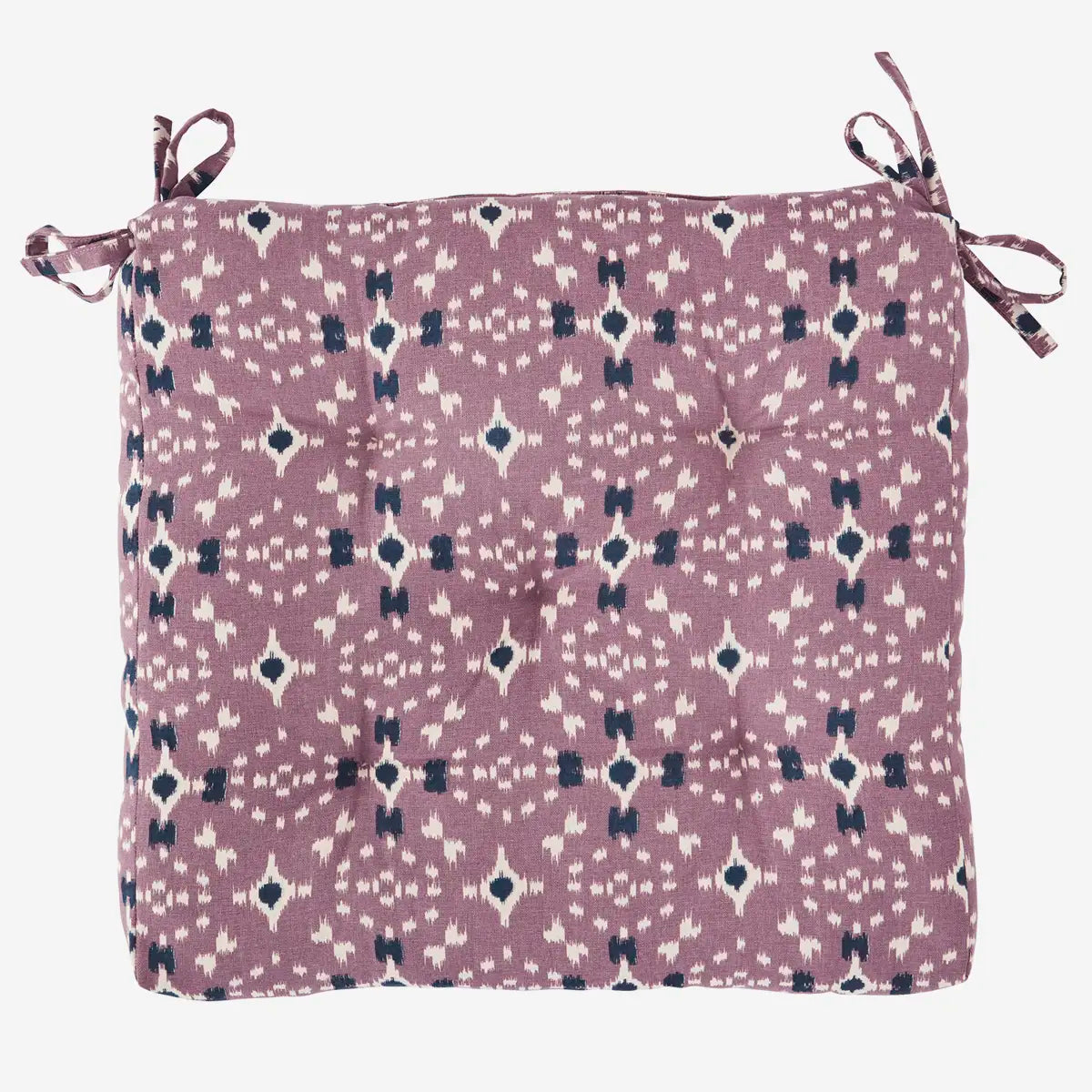 PRINTED COTTON CHAIR PAD, Dusty lilac, off white, dark blue