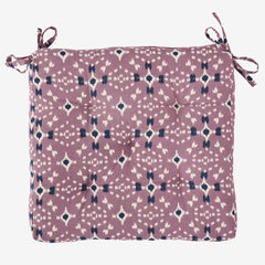 PRINTED COTTON CHAIR PAD, Dusty lilac, off white, dark blue