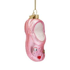 Ornament glass matt pink clog w/details H12cm