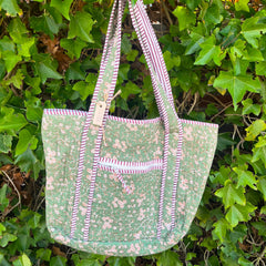 Tas bloemen met rits, groen/wit
