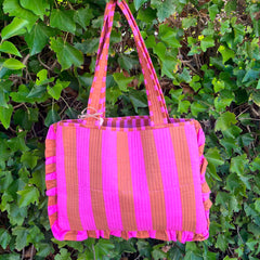 Tas strepen, roze/bruin