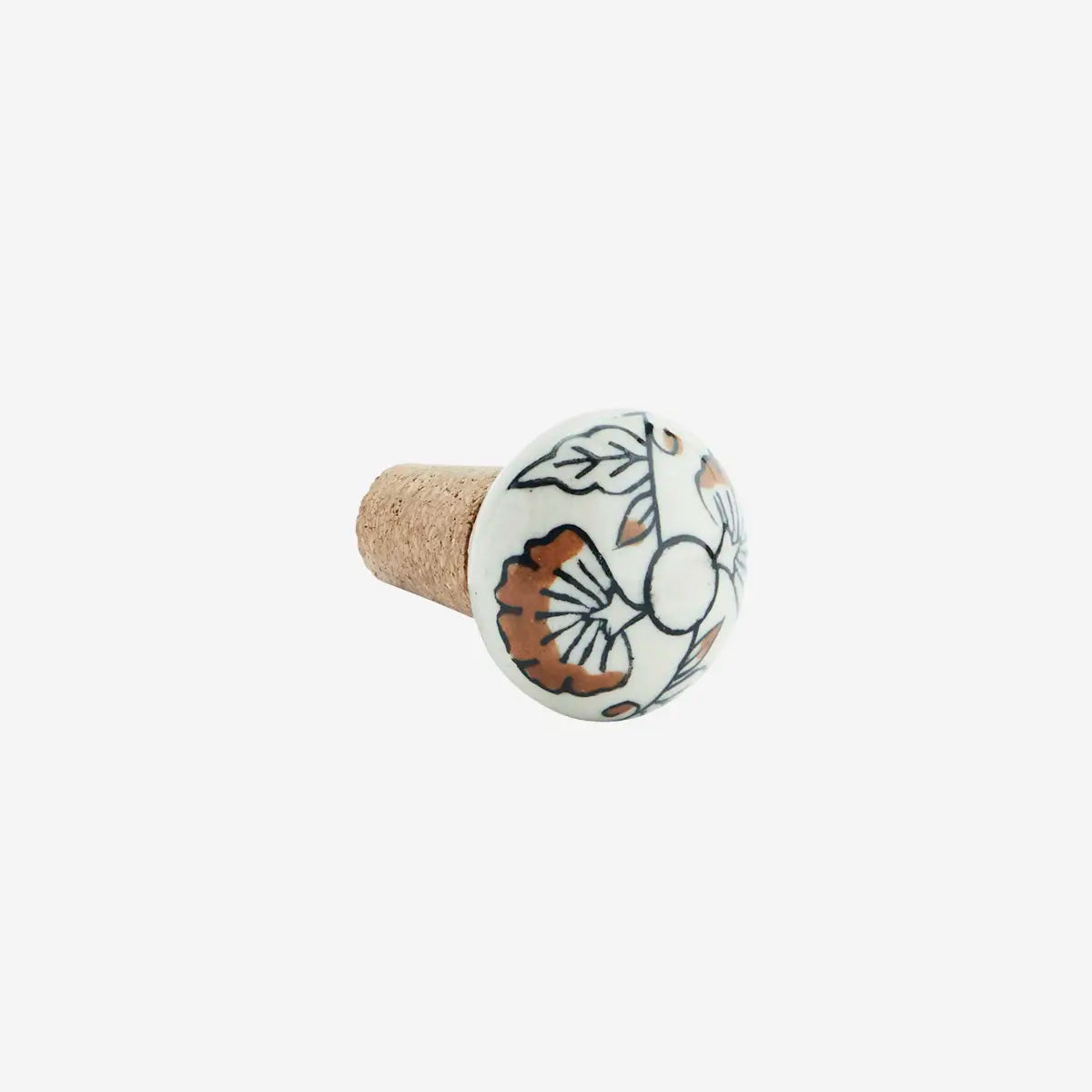 Hand painted stoneware bottle stopper Rust, black, off white