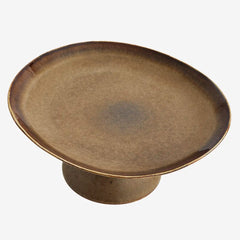 STONEWARE PEDESTAL DISH - Brown