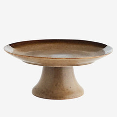 STONEWARE PEDESTAL DISH - Brown