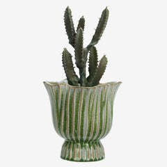 GREEN STONEWARE FLOWERPOT, 20x19cm