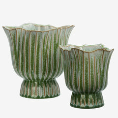GREEN STONEWARE FLOWERPOT, 20x19cm