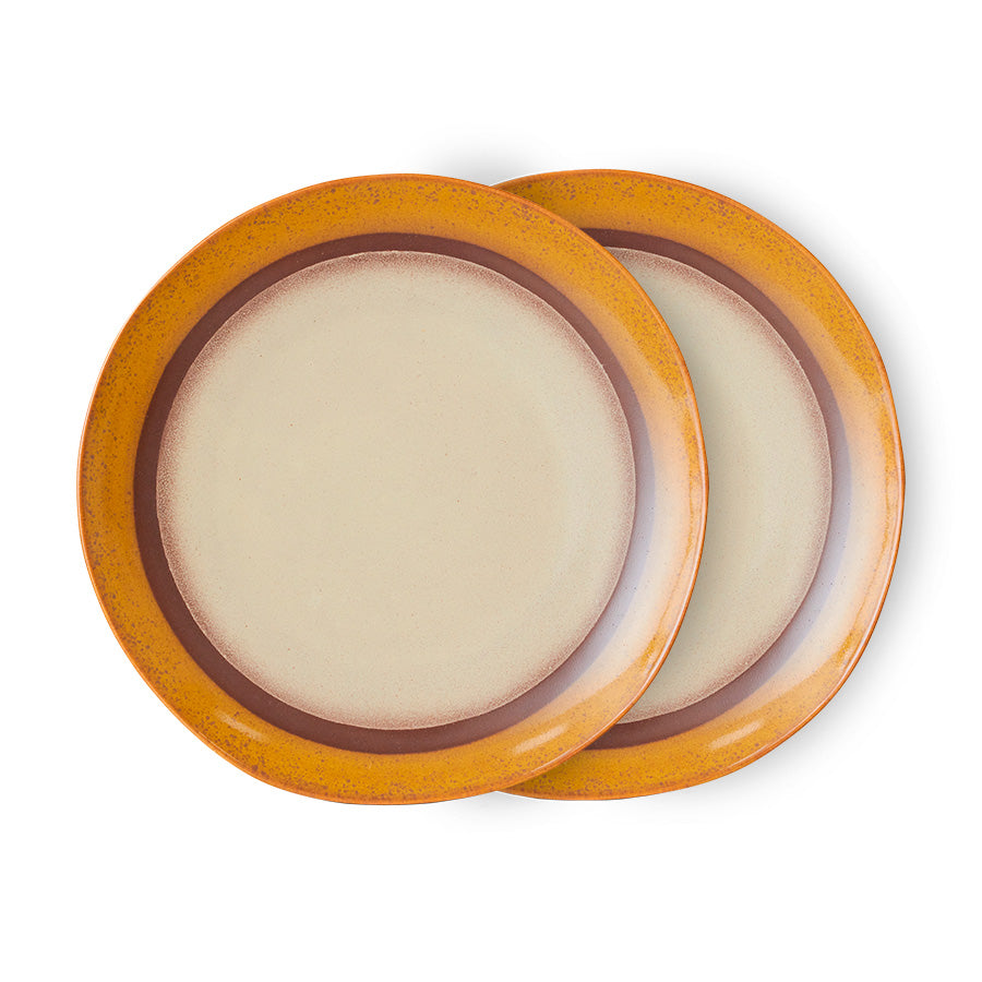 70s ceramics: dinner plates coconut, set of 2