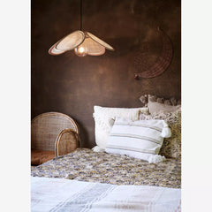 RATTAN CEILING LAMP W/ LINEN