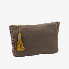 COTTON POUCH W/ EMBROIDERY - Taupe