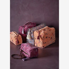 EMBROIDERED VELVET WASHBAG, Melon, pink, bordeaux