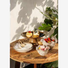 STONEWARE PEDESTAL DISH - Brown