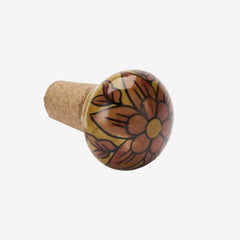HAND-PAINTED STONEWARE BOTTLE STOPPER, Mustard, orange