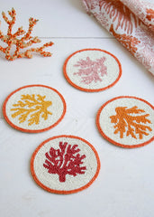 set of 4 Coral beaded coaster