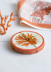 set of 4 Coral beaded coaster