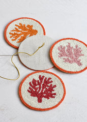 set of 4 Coral beaded coaster