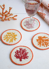 set of 4 Coral beaded coaster