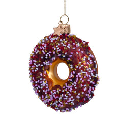 Ornament glass brown donut w/decoration H11cm