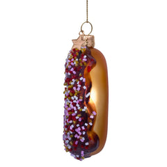Ornament glass brown donut w/decoration H11cm