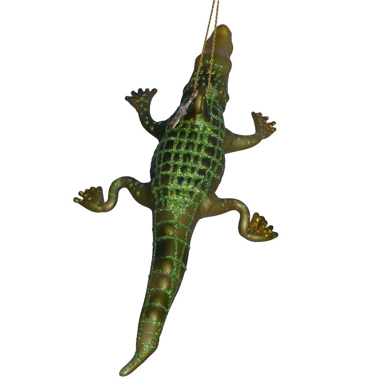 Ornament glass green crocodile H2.5cm