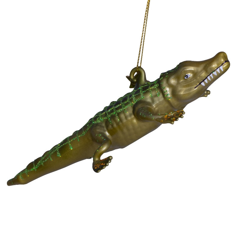 Ornament glass green crocodile H2.5cm