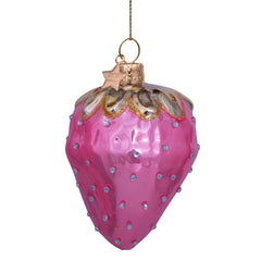 Ornament glass pink strawberry w/diamonds H8cm