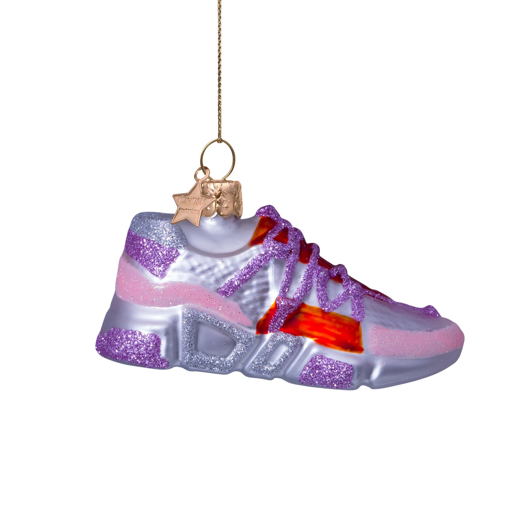 Glazen kerst decoratie roze/rode sneaker H6cm