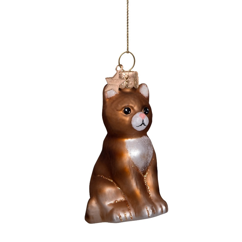 Glazen kerst decoratie rode kat H8cm