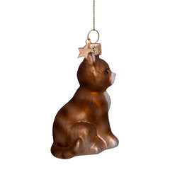 Glazen kerst decoratie rode kat H8cm