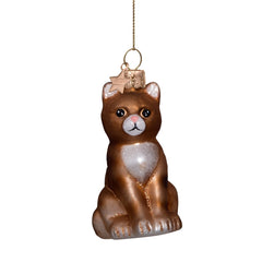 Glazen kerst decoratie rode kat H8cm