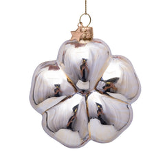Ornament glass green opal flower w/diamonds H9cm