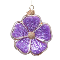 Ornament glass soft purple opal flower w/diamonds H9cm