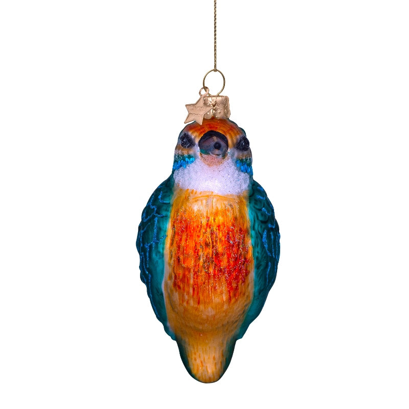 Ornament glass blue orange kingfisherH10cm