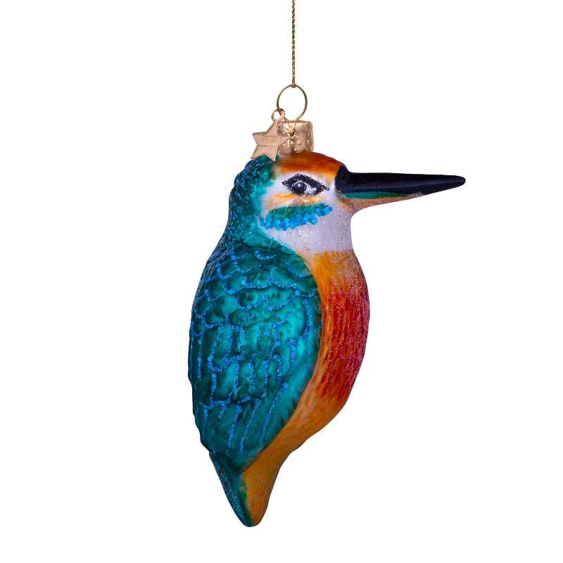 Ornament glass blue orange kingfisherH10cm