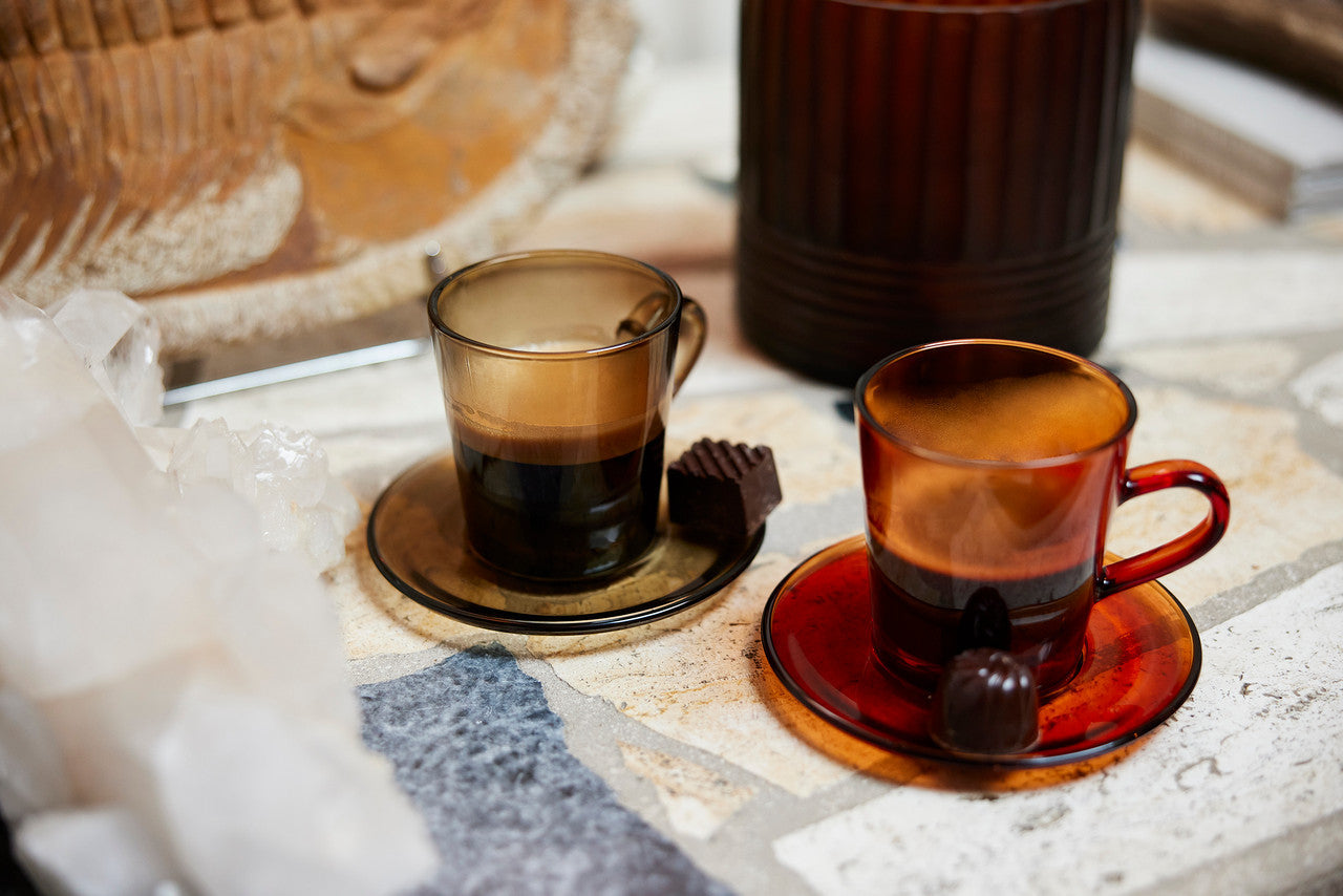 70s glassware: coffee cups mud brown (set of 4)