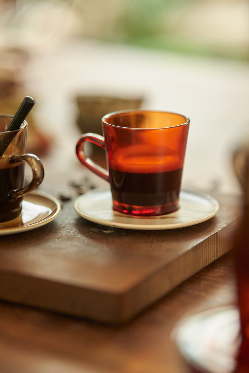 70s glassware: coffee cups amber brown (set of 4)