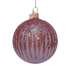 Bauble glass pink transparant w/pink fireworks H8cm