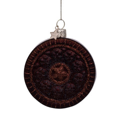 Ornament glass brown/white round cookie H7cm