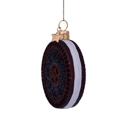 Ornament glass brown/white round cookie H7cm