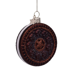 Ornament glass brown/white round cookie H7cm